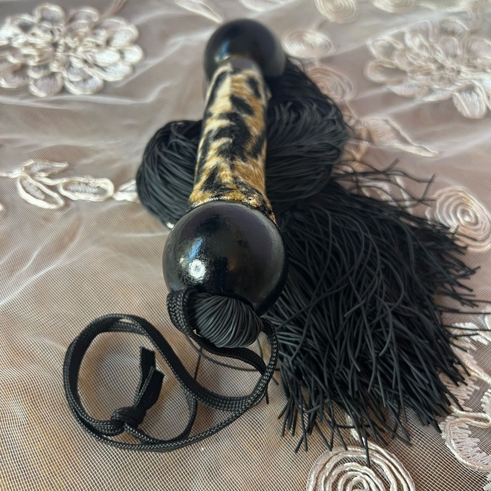 Leopard Print and Black Rubber Tassel Whip